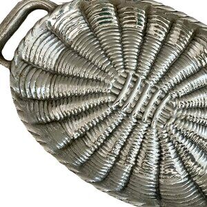 Vintage Pewter Metal Basket Weave Tray
